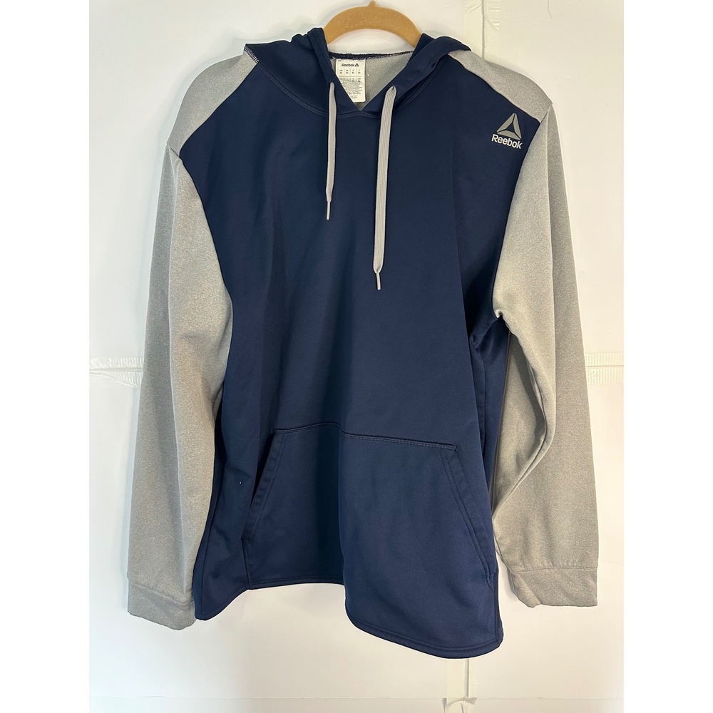 Reebok Pullover Hoodie Sweatshirt Activewear Gray Blue XL